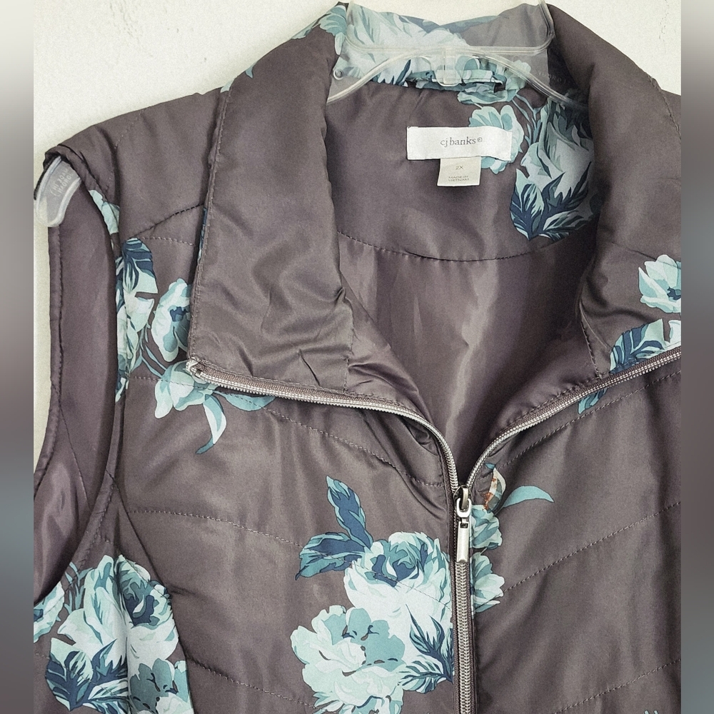 CJ Banks Vest Quilted Puffer Lined Faux Pockets Women's Gray & Teal Sz 2X - Picture 4 of 8